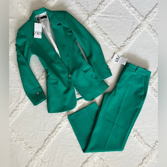 Zara Jackets & Blazers - Zara Bright Green Tailored Blazer & Matching Trousers